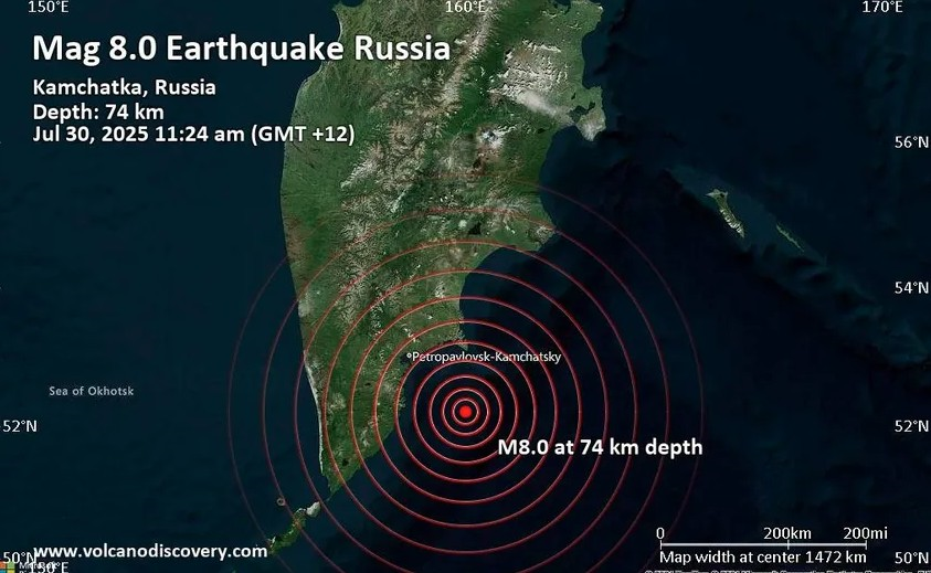 Cảnh báo sóng thần trên khắp Thái Bình Dương sau trận động đất tại Kamchatka (Nga)